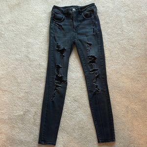 High Rise Jegging, Size 2, Black Ripped Jeans